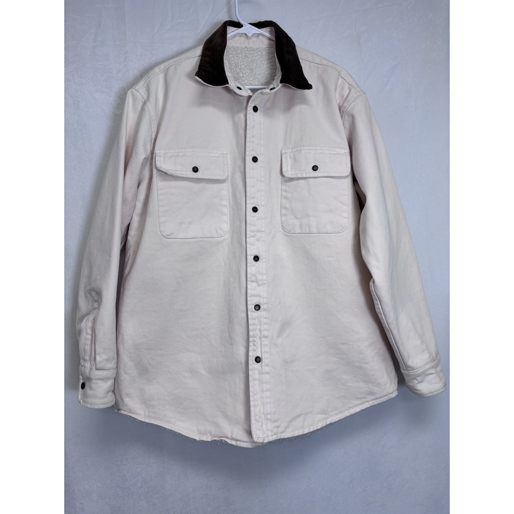 J Galt Jacket Mens Small‎ Cream Denim Sherpa Lined Jacket